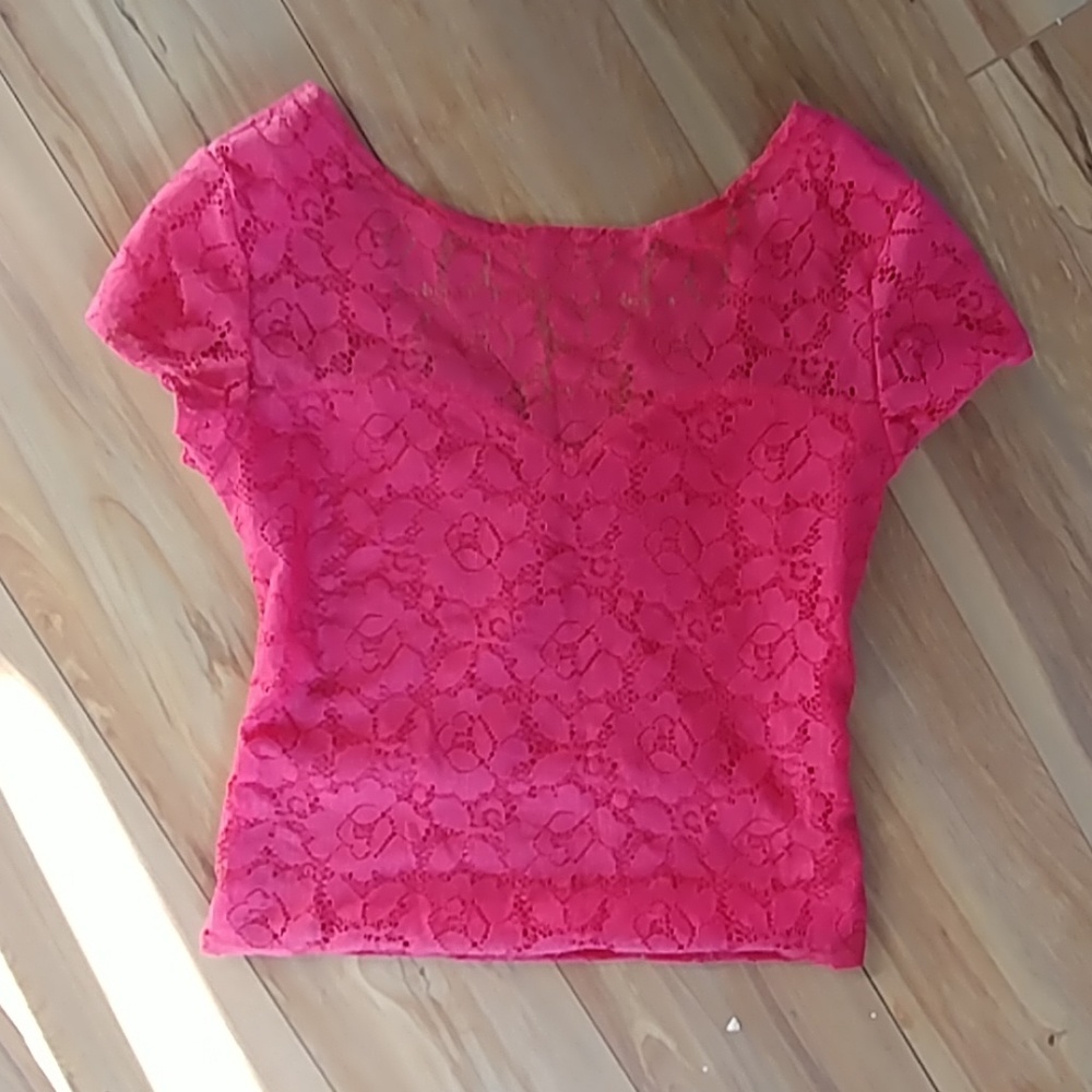 Mimi Chica Bright pink lace crop top S small